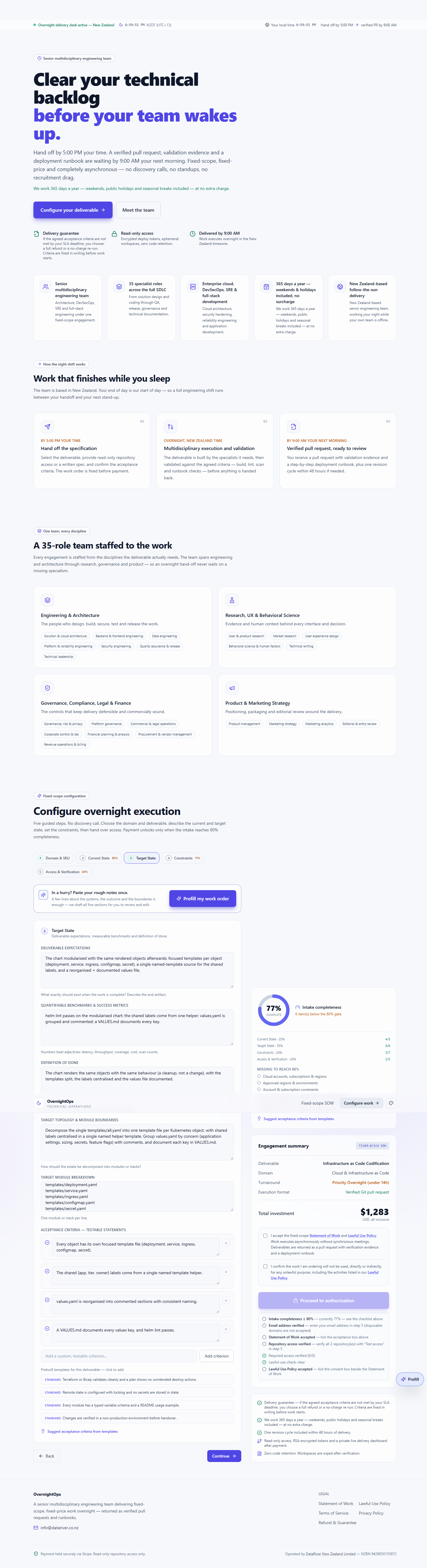 The Target State section filled in for this example — deliverable expectations, measurable benchmarks, definition of done and acceptance criteria.