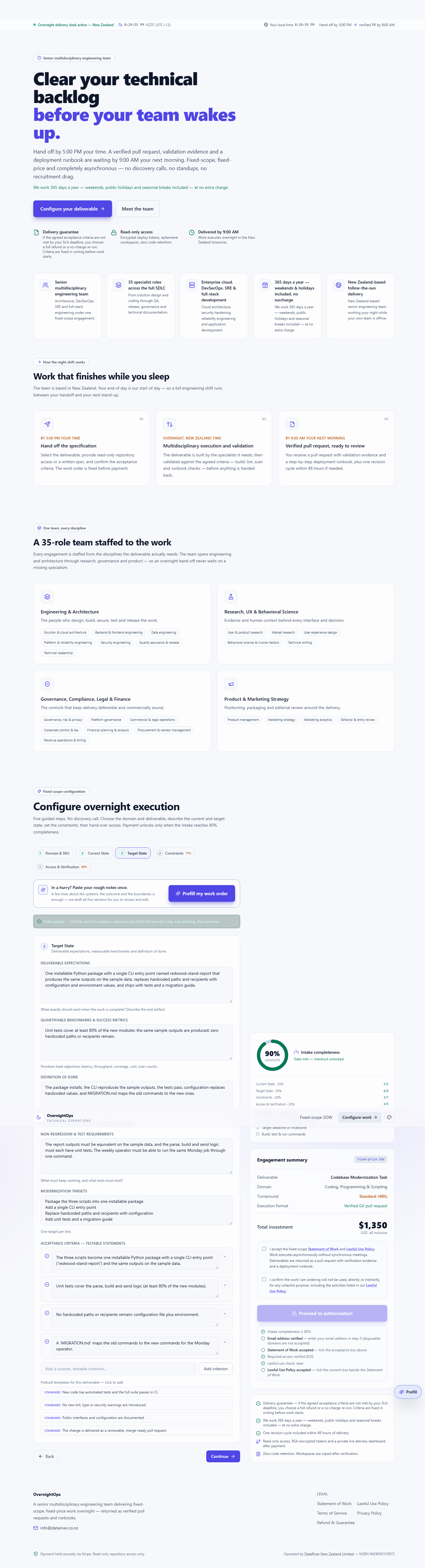 The Target State section filled in for this example — deliverable expectations, measurable benchmarks, definition of done and acceptance criteria.