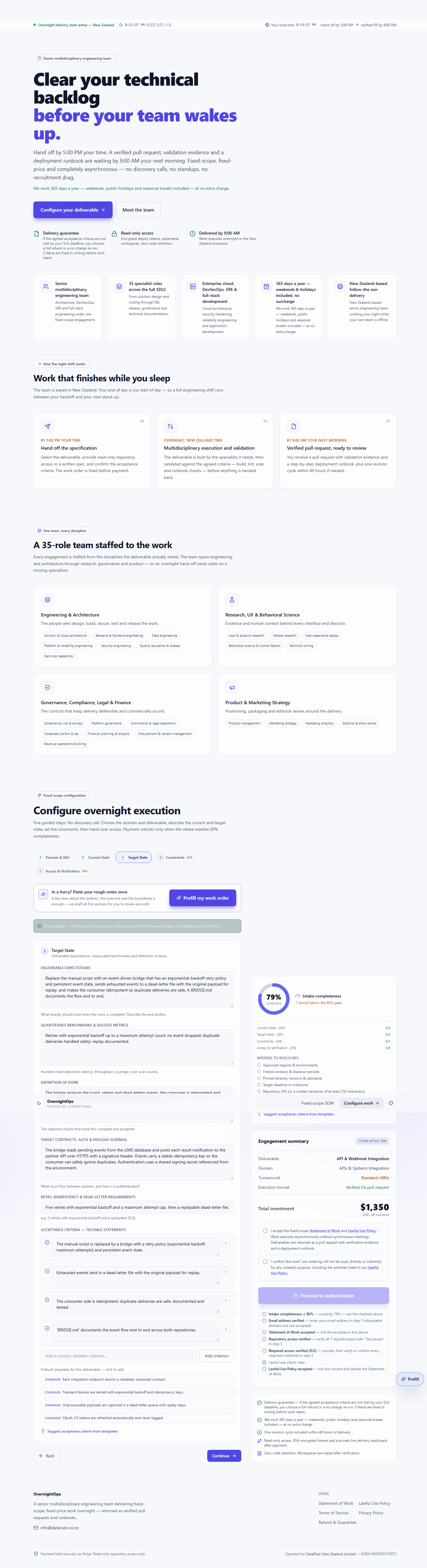 The Target State section filled in for this example — deliverable expectations, measurable benchmarks, definition of done and acceptance criteria.
