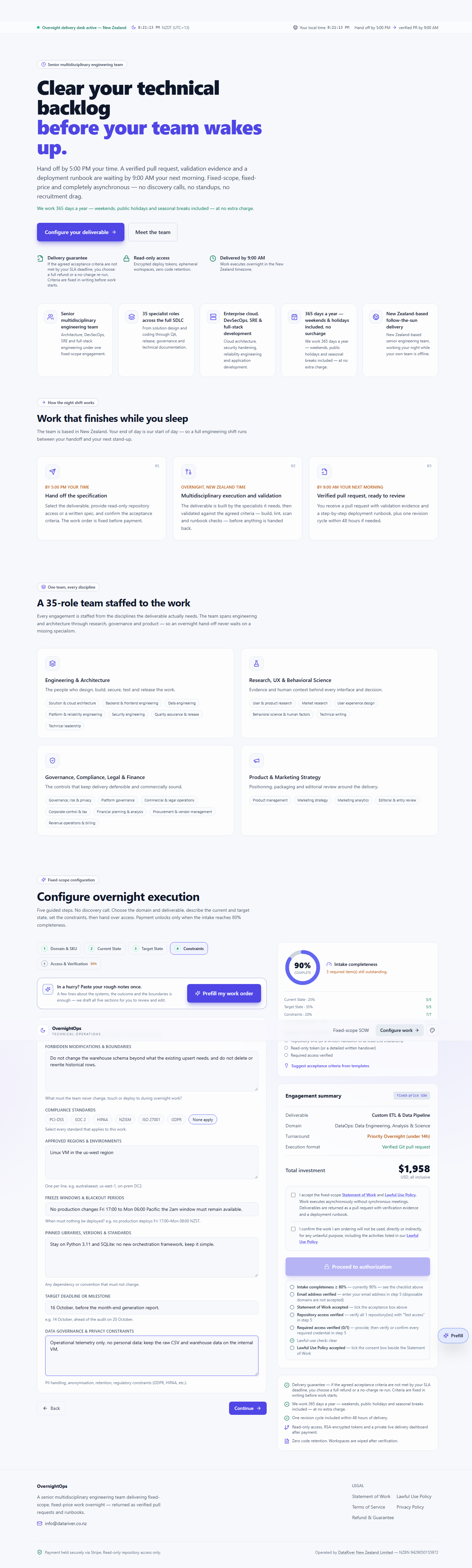 The Constraints section filled in for this example — forbidden changes, compliance standards, regions, freeze windows, pinned versions and the target deadline.