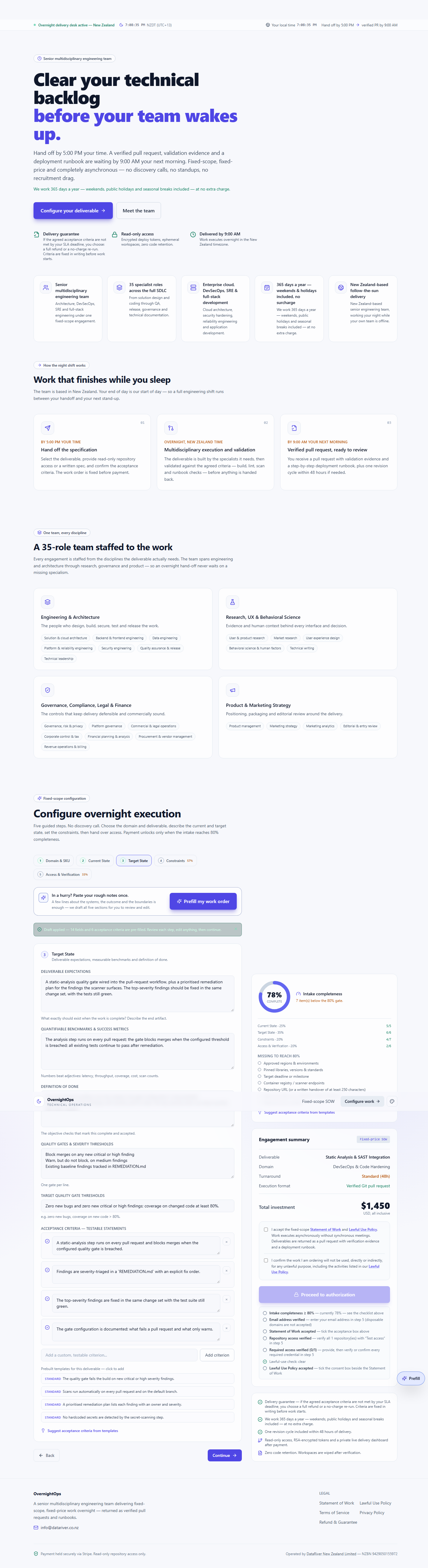 The Target State section filled in for this example — deliverable expectations, measurable benchmarks, definition of done and acceptance criteria.
