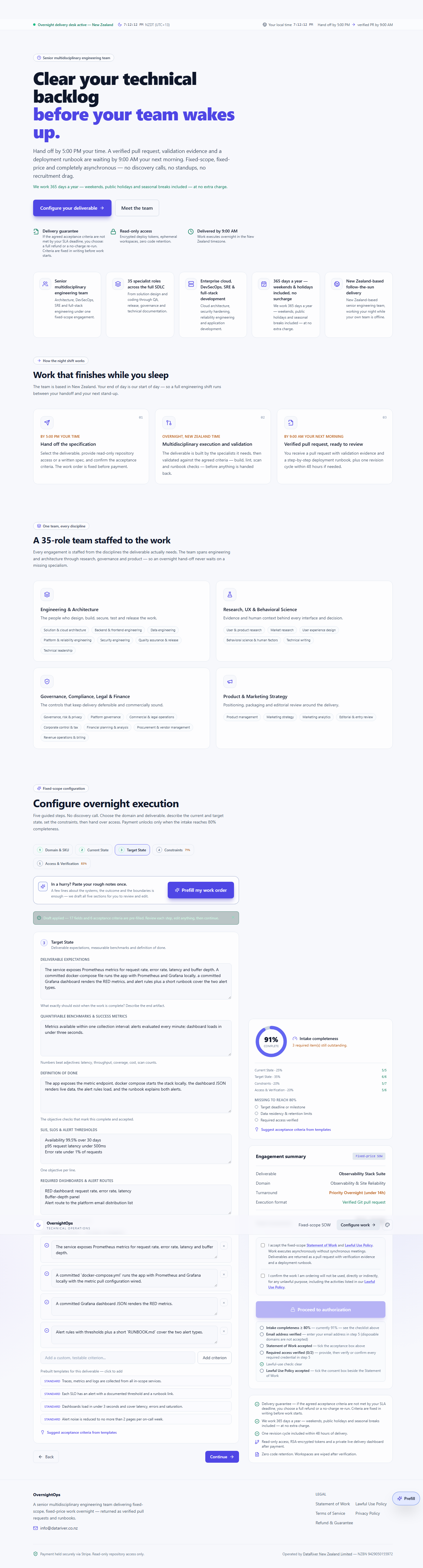 The Target State section filled in for this example — deliverable expectations, measurable benchmarks, definition of done and acceptance criteria.