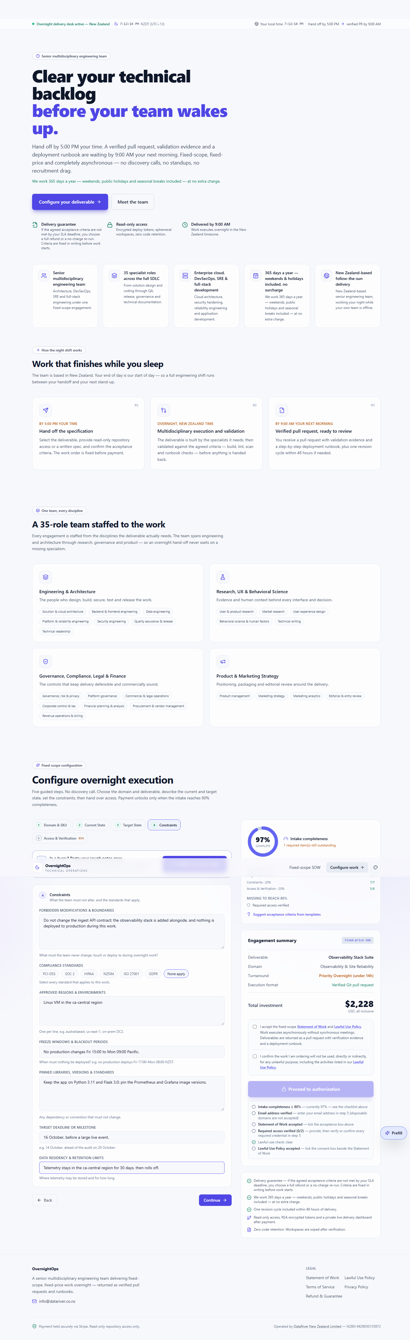 The Constraints section filled in for this example — forbidden changes, compliance standards, regions, freeze windows, pinned versions and the target deadline.