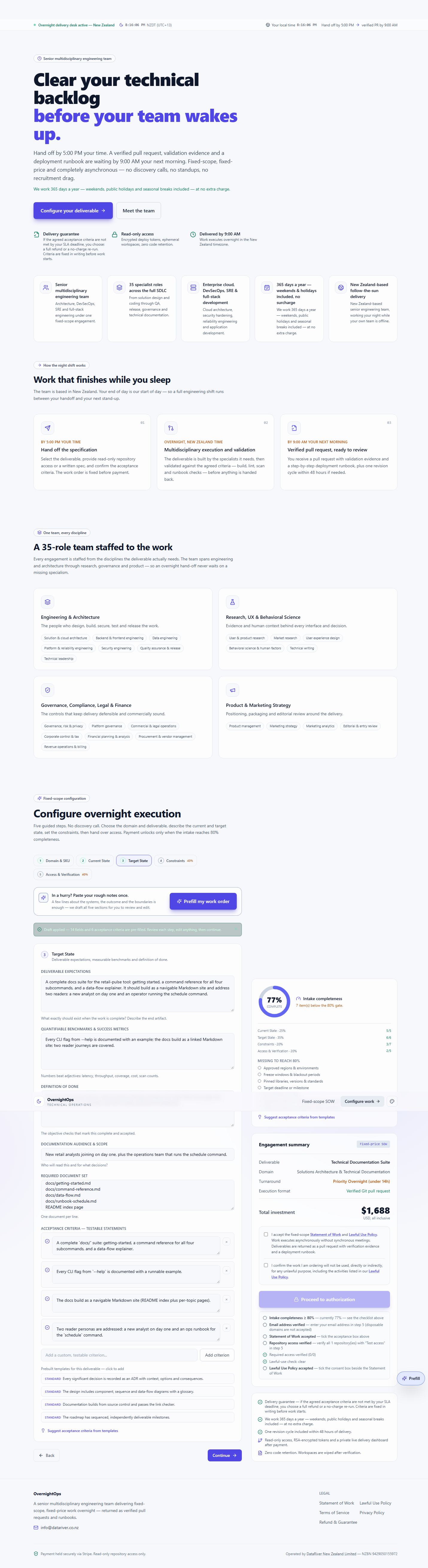 The Target State section filled in for this example — deliverable expectations, measurable benchmarks, definition of done and acceptance criteria.